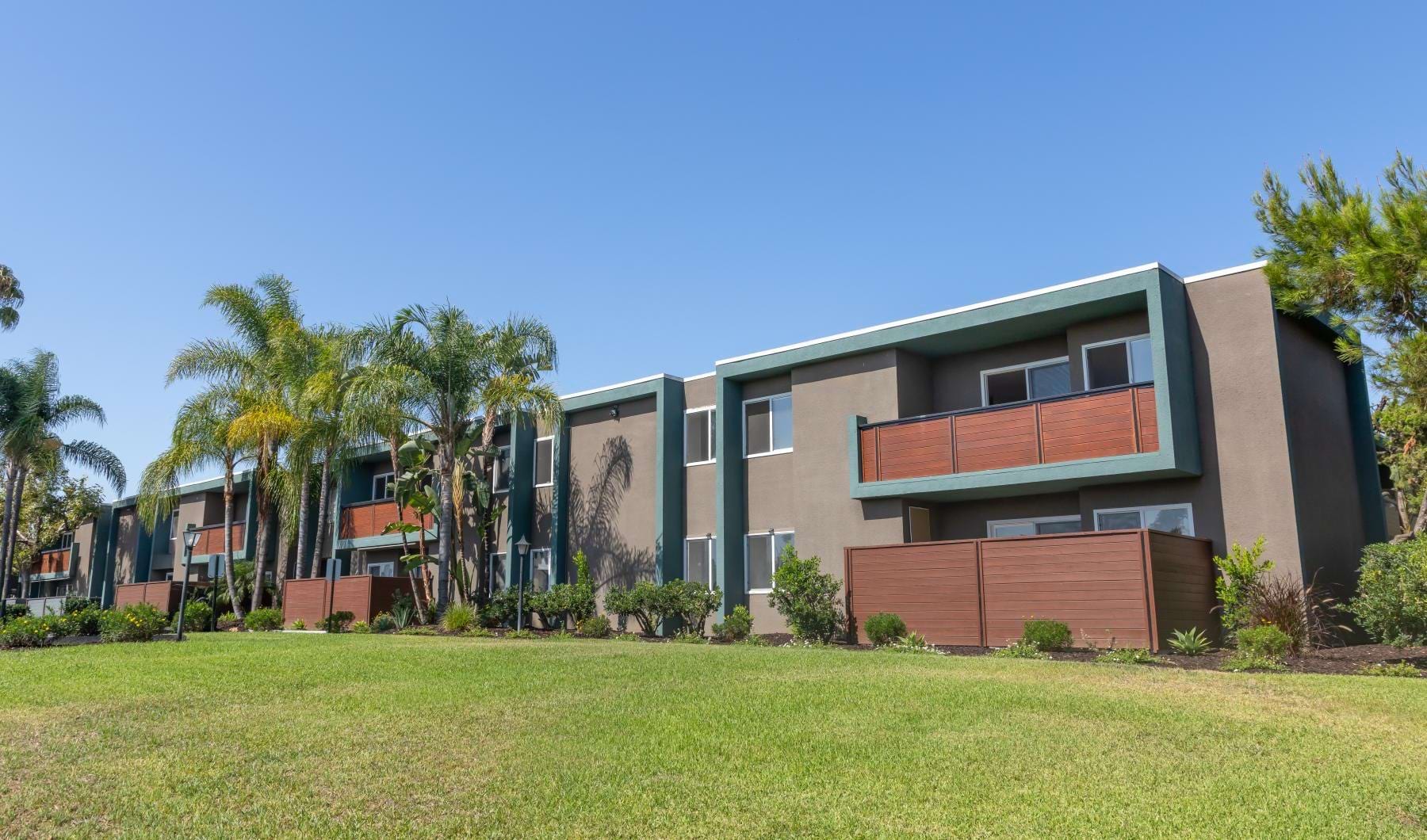 a building with palm trees