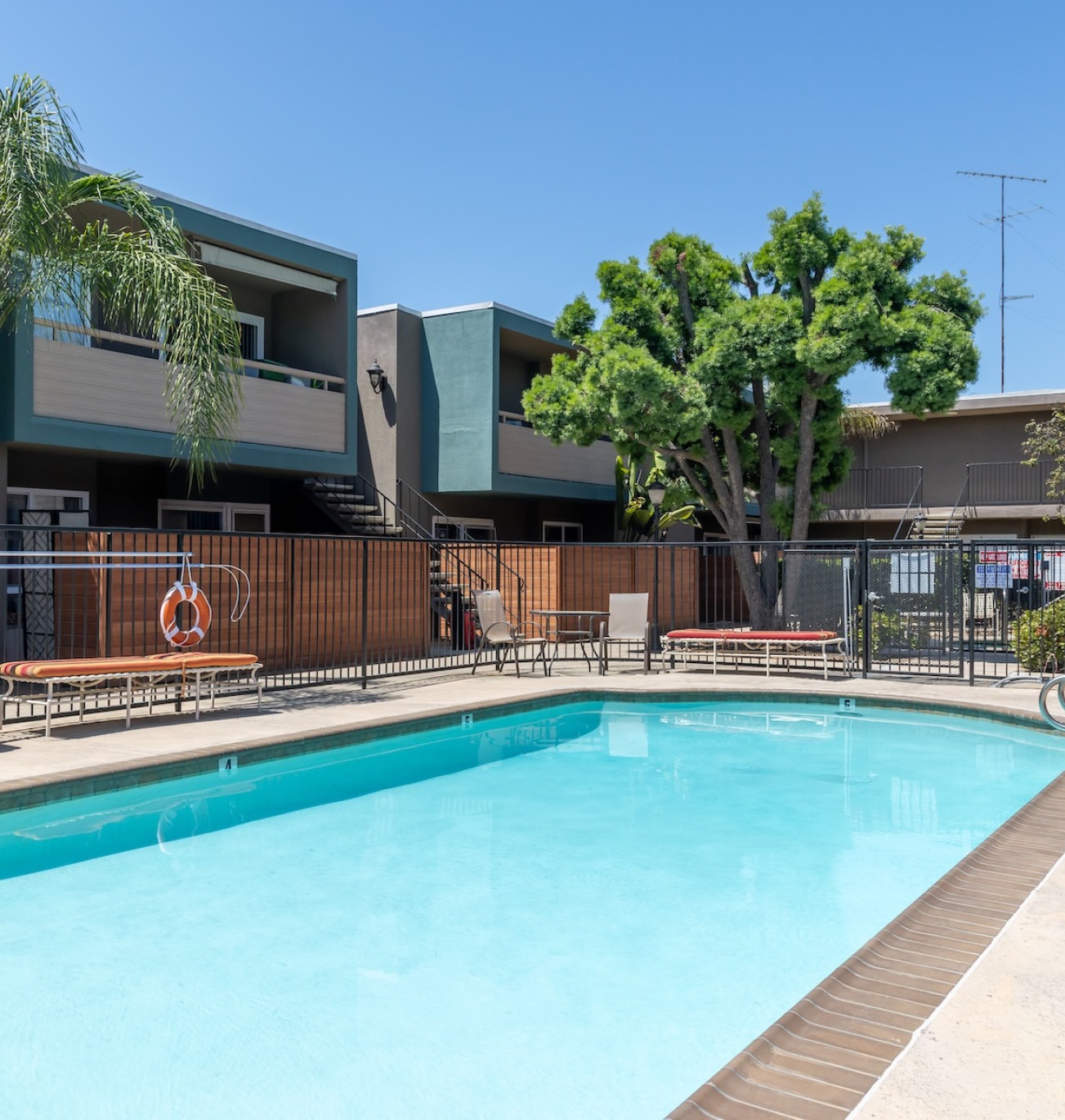a pool in a courtyard