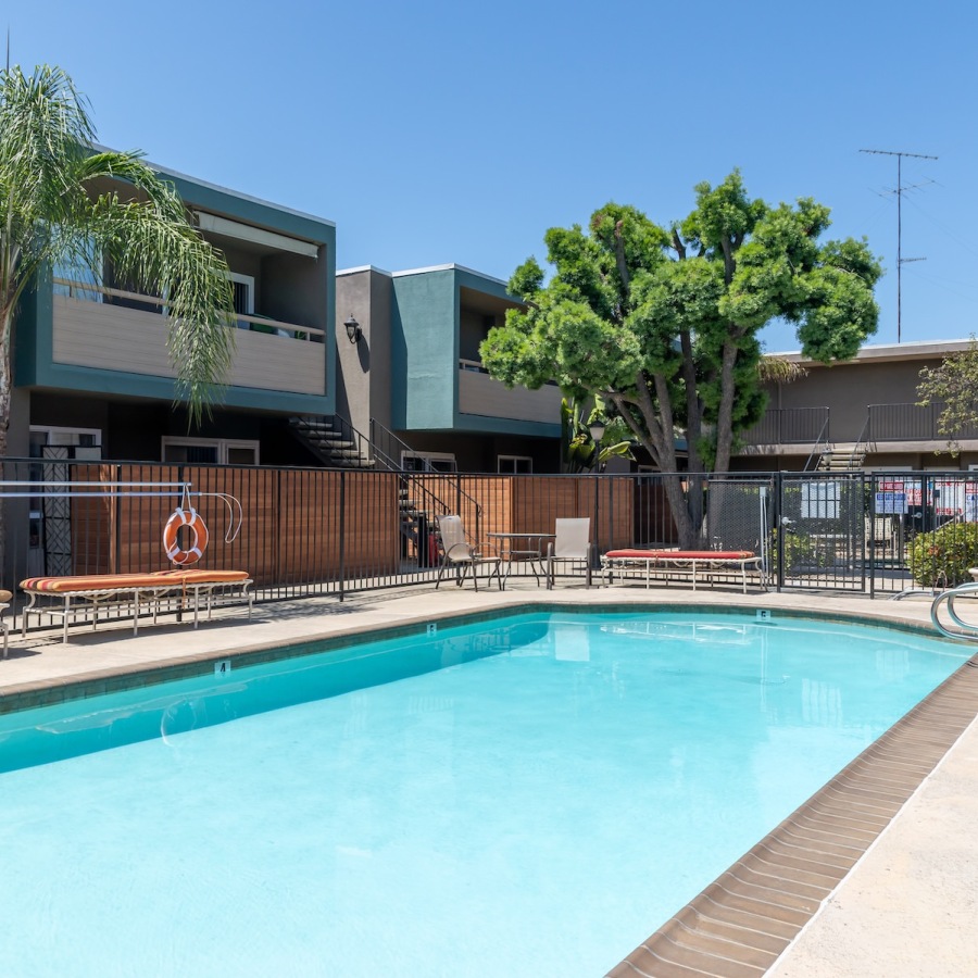a pool in a courtyard